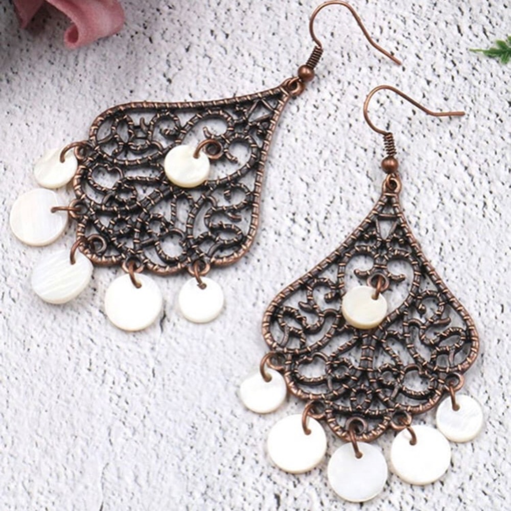 Bronze Pearl Hollow Disc Earring